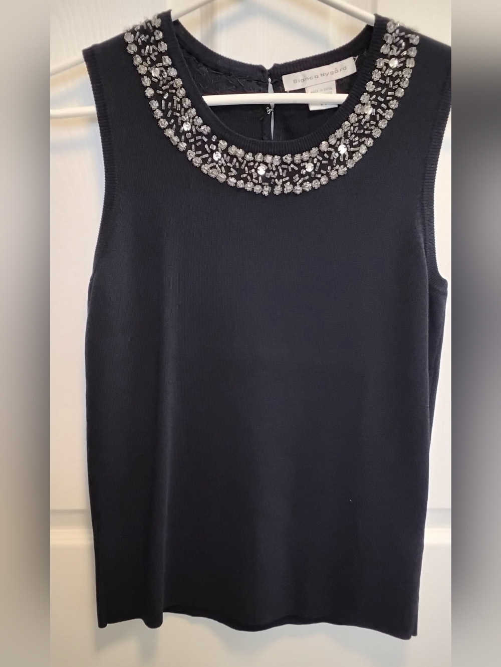Beaded Neck Sleeveless Shell Top - Dark Navy